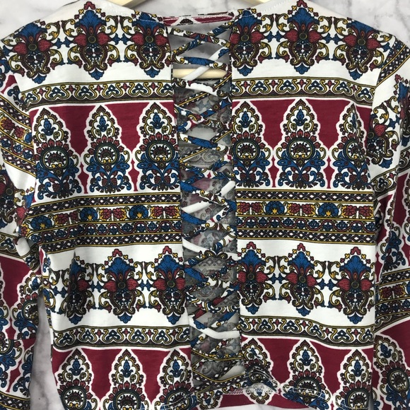 Gypsy Boho Print Bell Sleeve Crop Top - Picture 5 of 8